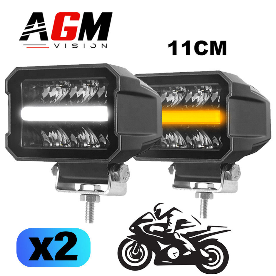 Kit 2 Mini Barres LED Moto Dual Flood + Veilleuse Blanc / Orange 11 cm
