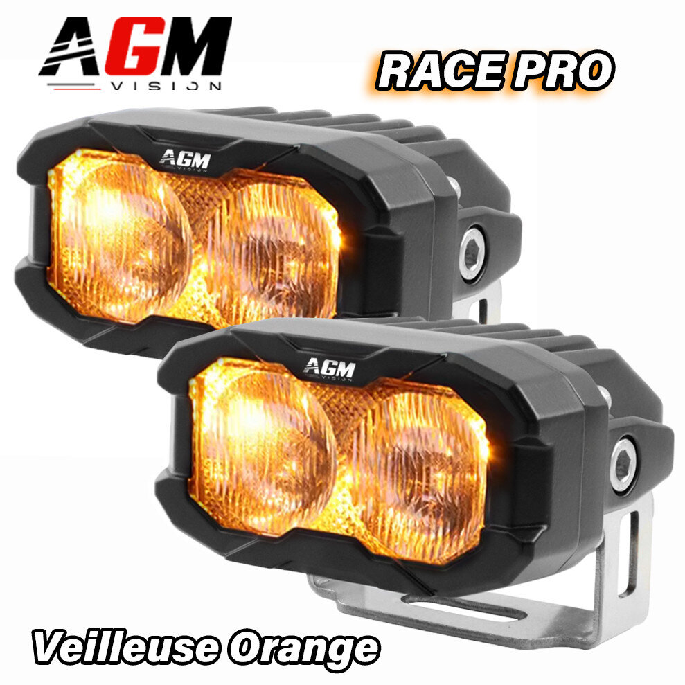 Kit 2 Mini Barres LED Moto Race Pro Flood 60W + Veilleuse Orange