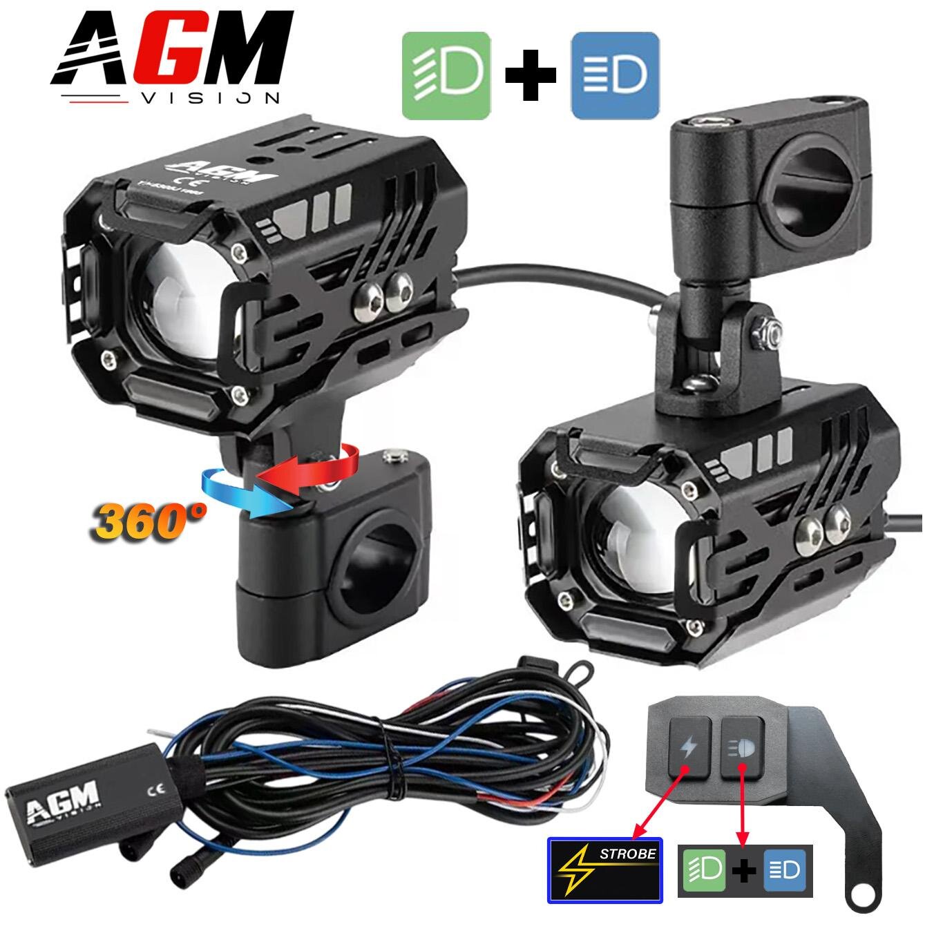 Kit 2 mini phares LED Moto VX-Evo 80 Croisement / Route 80 Watts
